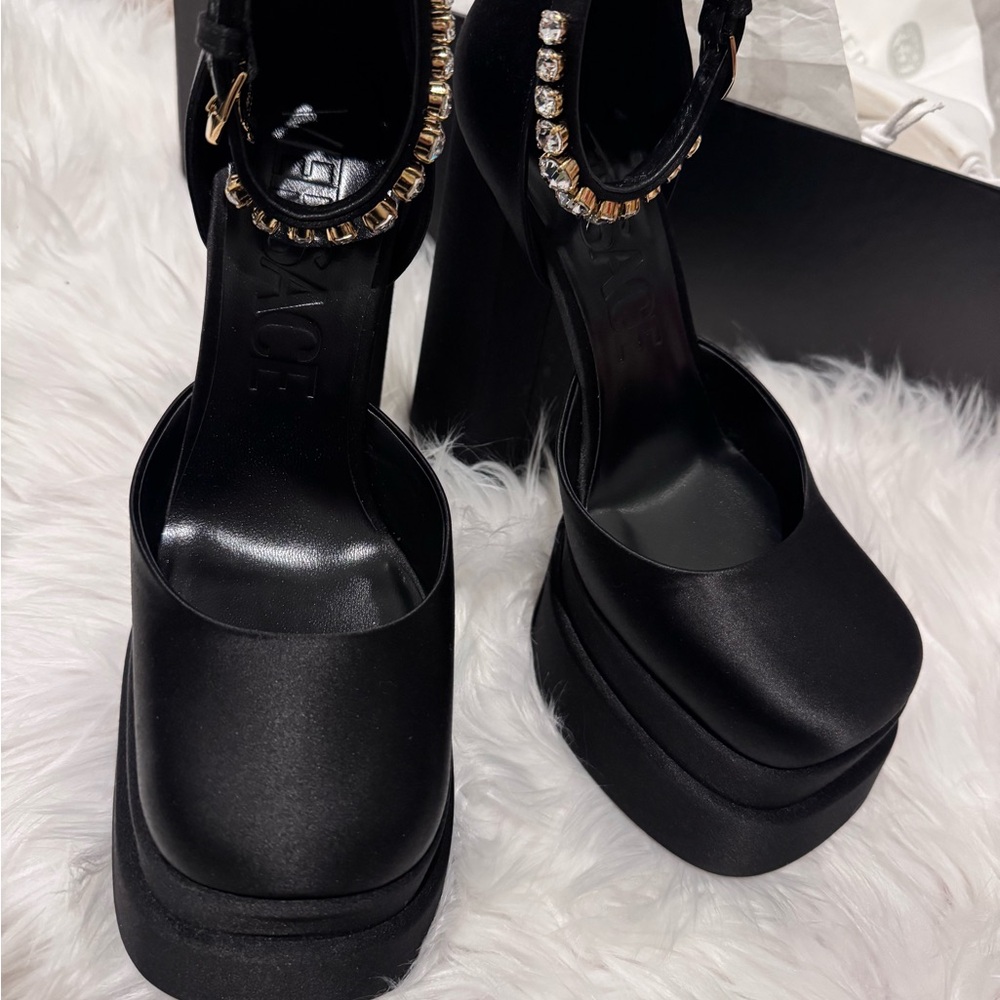 Versace Black Platform Heels. NEW